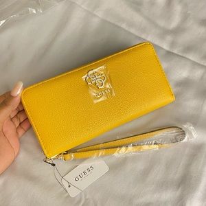 Guess Yellow Zip Around Wallet